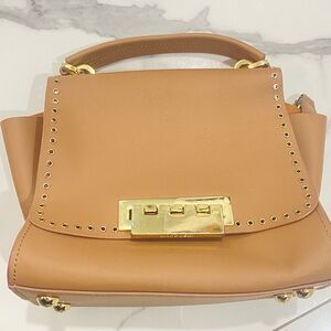 ZAC Zac Posen Camel/Tan Leather Top-Handle Crossbody with Gold Hardware